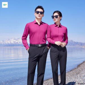 Ao so mi dong phuc mau hong dam (2)