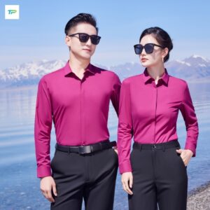 Ao so mi dong phuc mau hong dam (3)