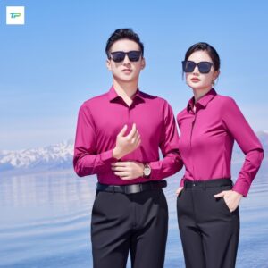 Ao so mi dong phuc mau hong dam (4)