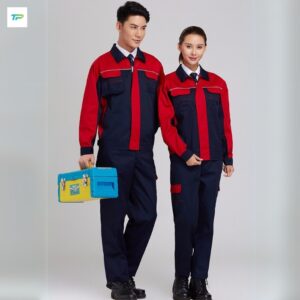 Dong phuc bao ho lao dong mau xanh duong dam phoi do