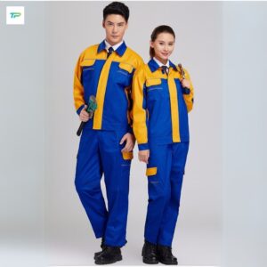 Dong phuc bao ho lao dong mau xanh duong phoi vang