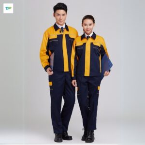 Dong phuc bao ho lao dong mau xanh duong phoi vang cam
